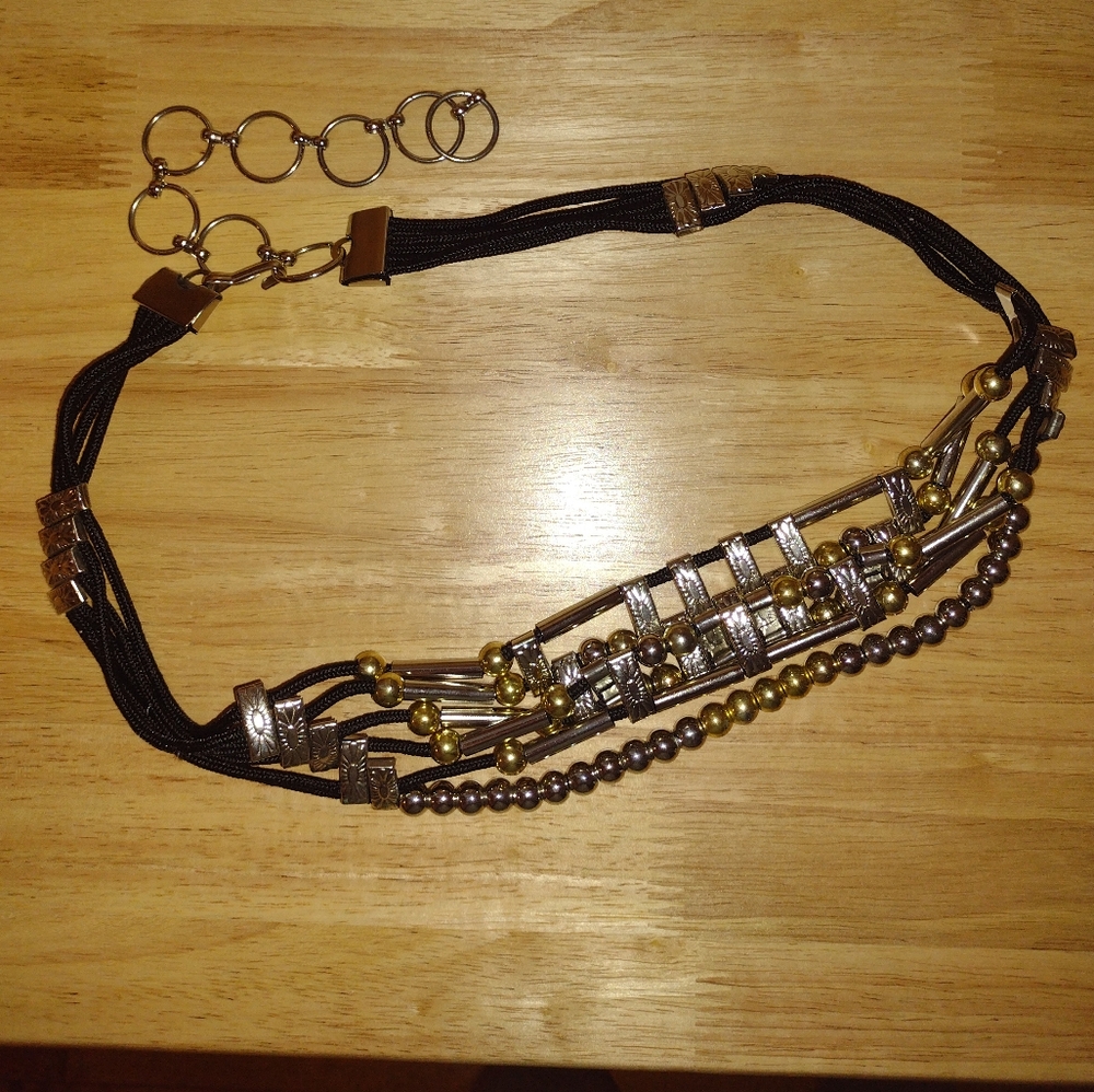 Vintage Metal Boho Style Belt, Hook Closure, Silver And Gold Tone, Retro Fashion